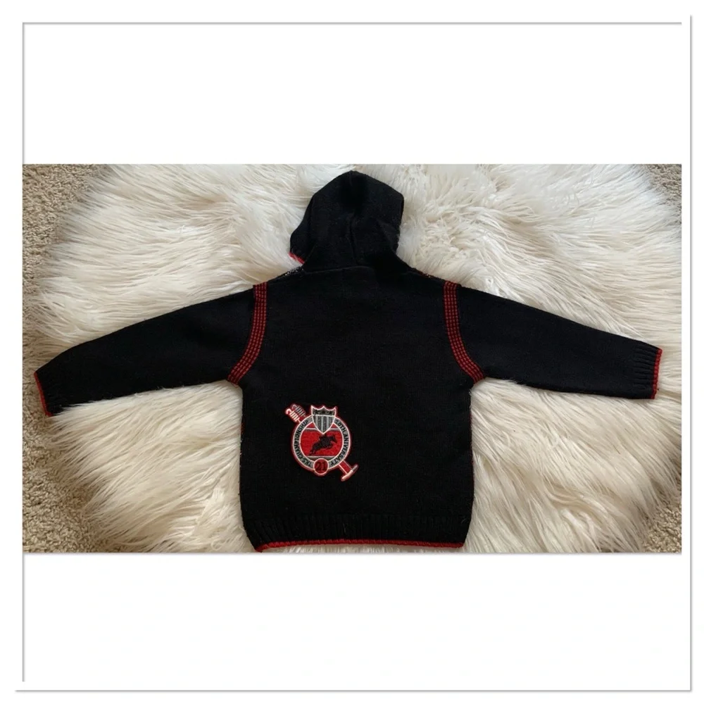 City Knit Ralph Lauren Fair Aisle Hooded Sweater Black Red Size 20 US 3